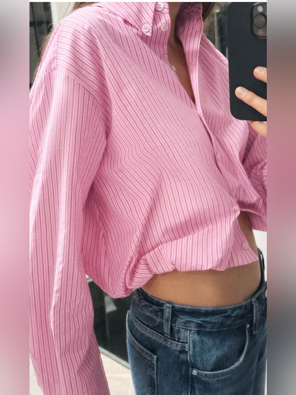 ZARA PINK STRIPED BALLOON POPLIN TOP SHIRT - Picture 2 of 8